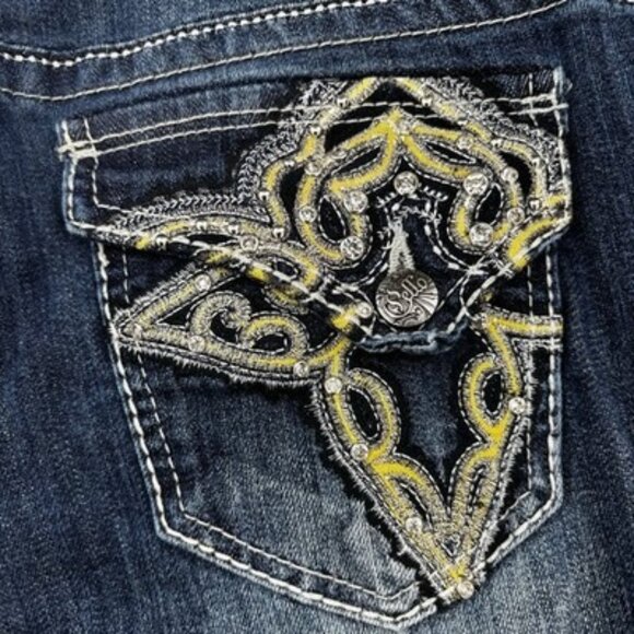Cello Low Rise Boot Cut Jeans Embroidered Embellished Juniors 9 Y2K Distressed - Picture 11 of 16